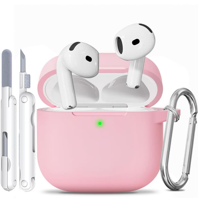 TNSNK for AirPods 4 hülle with Cleaner Kit, Silikon Protection Case for Apple Airpods 4 ANC (AirPods 4 mit Aktiver Geräuschunterdrückung) Support Wireless Charging with Keychain(2024)-Pink AirPods 4 Case A1-Rosa