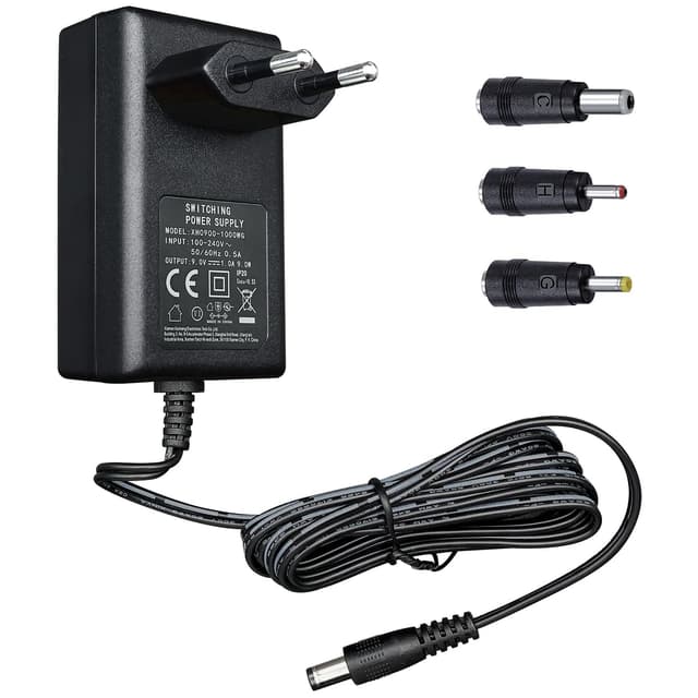 9 V 1 A/1000 mA 1,8 m Langer Netzteiladapter, AC 100–240 V auf DC 9 V 1 A 9 W Schaltstecker mit 3 auswechselbaren Spitzen für Arduino UNO MEGA, Ellipsentrainer und weitere 9-V-Geräte, CE-Zertifiziert 9V-1A+3Tips