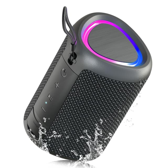 UOHHBOE Bluetooth Lautsprecher Kleine Musikbox Bluetooth 5.3 15W mit TWS Modus RGB Lichtern 30 Meter Reichweite 15 Stunden Spielzeit AUX & TF Karten Kompatibilität IPX5 Wasserdicht Dreieck