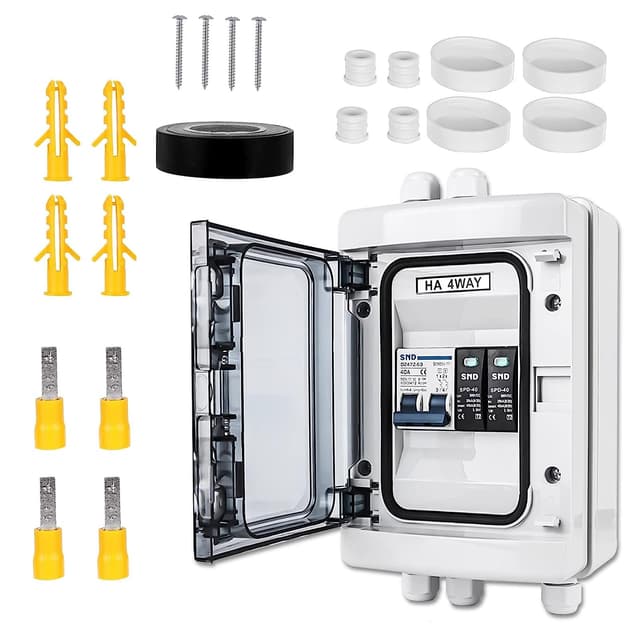 SPORWAY Überspannungsschutz PV DC Trennschalter Blitzschutz, Leitungsschutzschalter 500V DC 2 Polig 40A 20-40KA Trennschalter, Solar Anlage Sicherungsautomat mit IP65 Wasserdicht Gehäuse