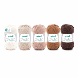 Gründl Wolle Cotton Quick uni - dünne Wolle zum Häkeln - Strickgarn - Häkelgarn - Glänzend und hautfreundlich - 100% Baumwolle - 5 Knäuel 50 g / 125 m - Nadelstärke 3-4 - Weiß-Beige-Braun-Mix