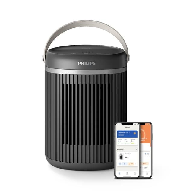 Philips 3000 Series Energy Efficient Connected Fan Heater 2000W, bis zu 50% Energieeinsparung mit Eco AI, leise 24 db(A), 5 Sicherheitsfunktionen, 45°-Oszillation, dunkelgrau (CX3120/01) Tischheizlüfter, 2000W Schwarz