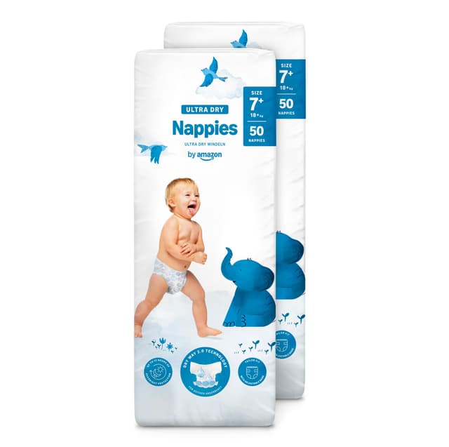 by Amazon Ultra Dry Windeln – Größe 7+ (18 kg+) – 100 Windeln (2 Packungen à 50 Stück) (Früher Unter Der Marke Mama Bear, Identisches Produkt) Größe 7+ (18+ kg)