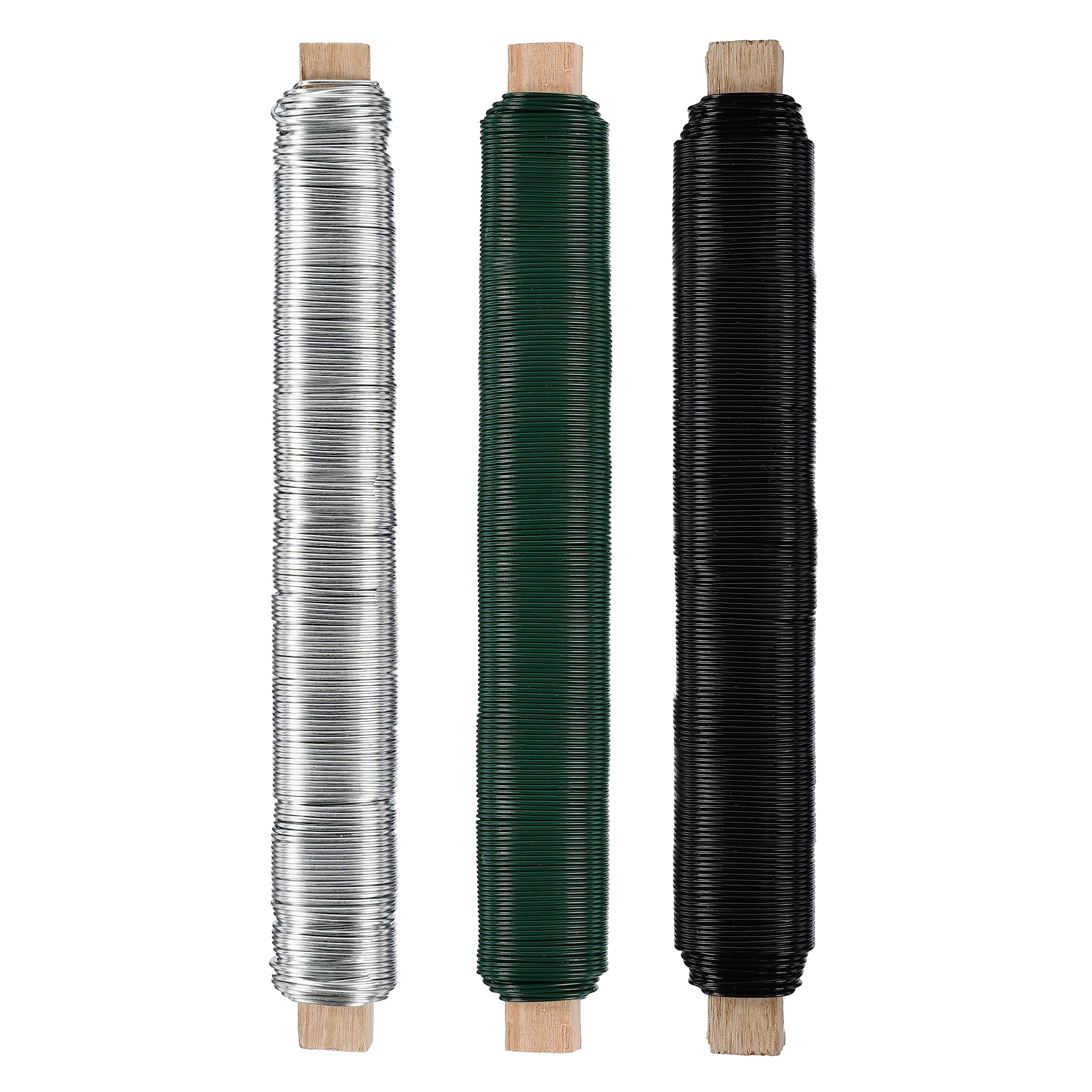 Nordstern Blumendraht Basteldraht Grün/Silber/Schwarz 3er Pack - Wickeldraht Ø 0,65 mm x 38 m Grün, Schwarz & Silber