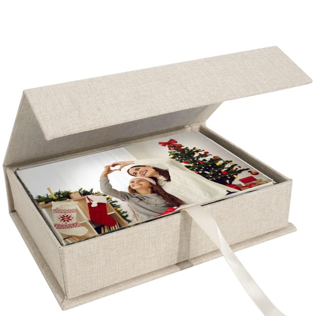 Hiwhy Foto Aufbewahrungsbox 13x18 cm, Leinen-Fotobox, Erinnerungsbox zur Aufbewahrung von Fotos, Bildern, Urkunden, Scrapbooking-Zubehör, Andenken und Schmuck Beige Beige 13x18 cm