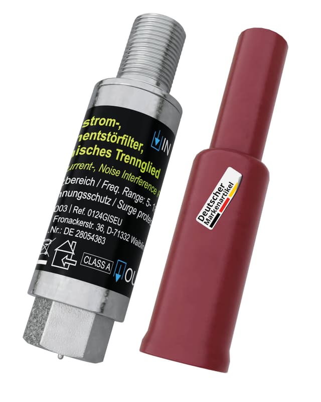 maxx.onLine Koaxialkabel Überspannungsschutz & Mantelstromfilter für Antennenverstärker Kabel TV/DVB-C/DVB-T2, Musikanlage, Blitzschutz, galvanische Trennung, Brummfilter Antennenkabel DOCSIS 4.0 Filter & Gummitülle