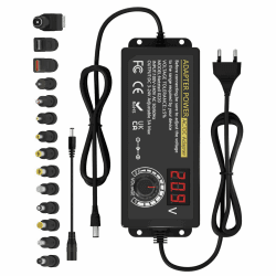 Einstellbares Netzteil 3V-24V Universal Netzteil Adapter 3A 72W Einstellbarer Netzadapter AC/DC 100V-240V mit LED Spannungsanzeige und 5,5x2,5mm 14 Spitzen für Haushaltsgeräte LED Beleuchtung