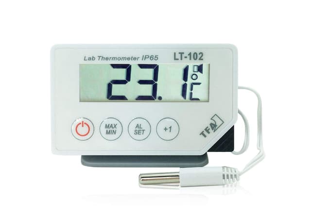 TFA Dostmann LT-102 Profi-Digitalthermometer, mit Kabelfühler, wasserdicht IP65,L 87 x B 17 (29) x H 52 (57) mm, Weiß Klassisch
