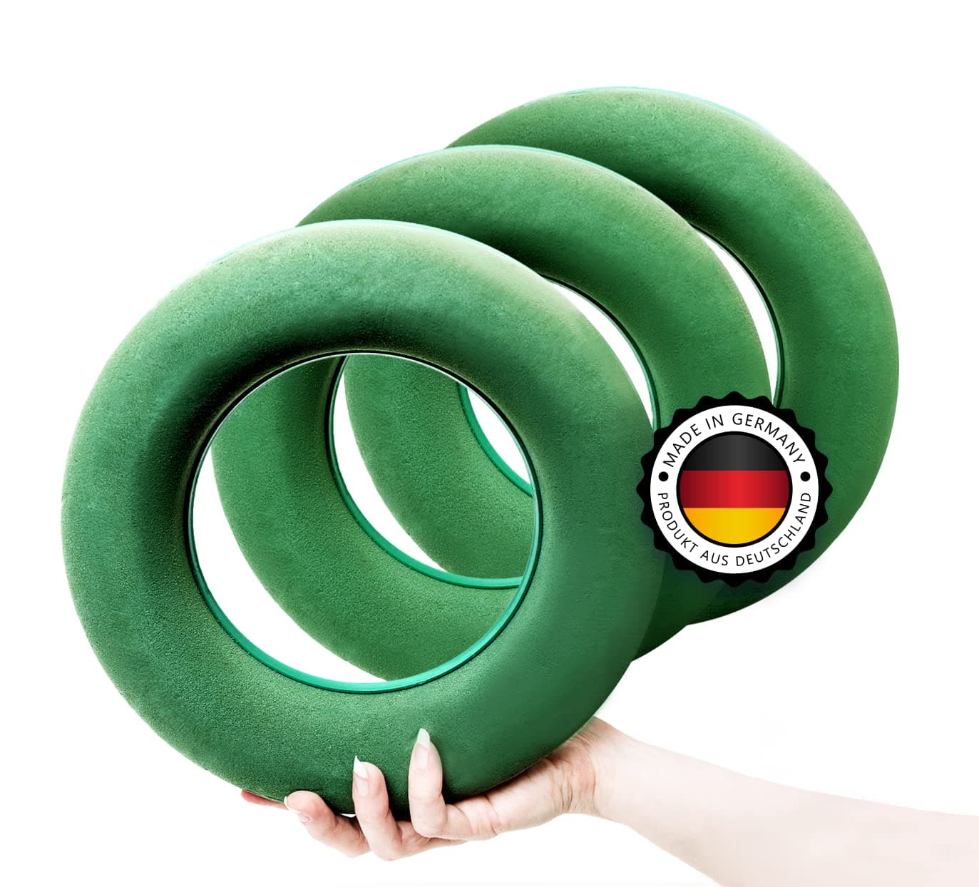 Steckschaum Kranz Rund 3 STÜCK - Set in 25 cm - Nasssteckschaum Set Steckmoos, Steckmasse, Steckschaumring für Blumengestecke, Steckschwamm zum Basteln für Feiern, Ringe, Geschenke, Made IN Germany