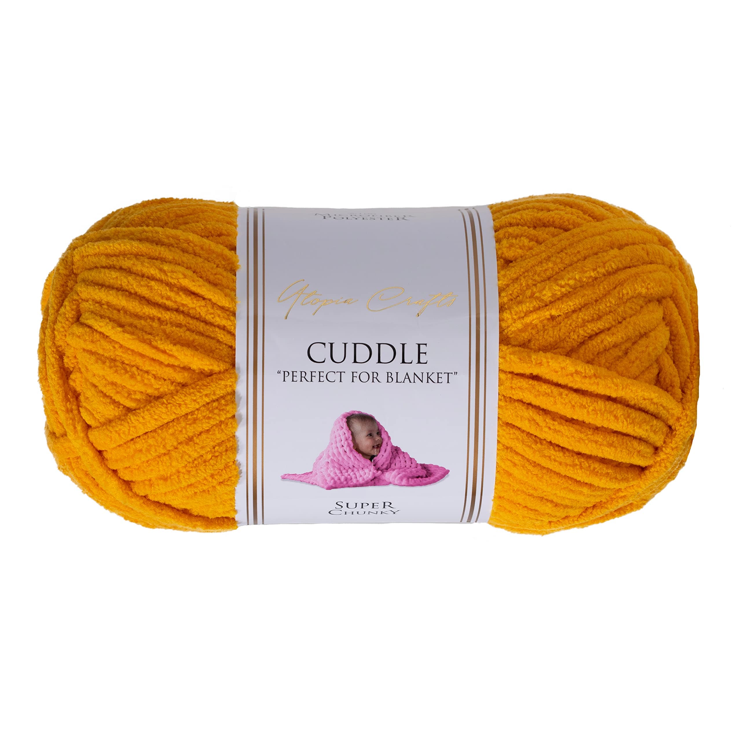 Utopia Crafts Cuddle Super Chunky Chenille-Garn zum Stricken und Häkeln, 100 g – 60 m (senffarben), Senf