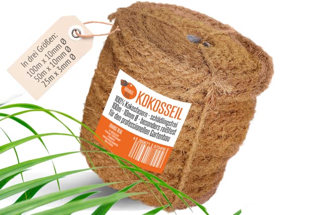 Kokosseil 100m für Bäume, Baum, Baumanbinder, Gartenseil - Ø 10mm - 100% Naturfaser Kokosschnur, Kokosgarn, Kokosstrick für das Anbinden von Bäumen 100m Kokosseil