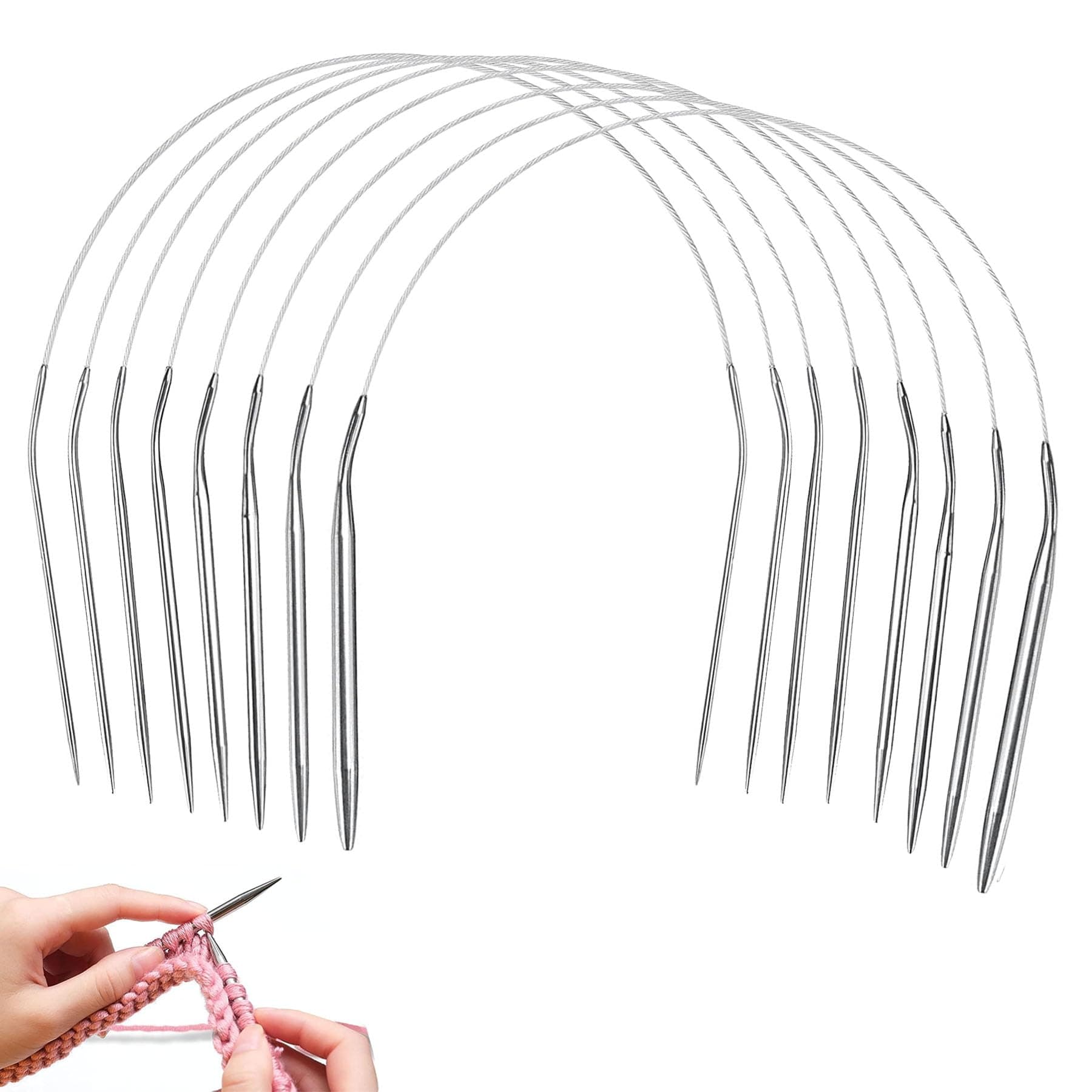 Metall Rundstricknadel 40cm,8 Stück Rund Stricknadeln Set 2mm/2.5mm/3mm/3.5mm/4mm/4.5mm/7mm/8mm,Stricknadeln Anfänger Set für Mützen,Socken,Handschuhen,Ärmel & Klein Projekte Edelstahl 8PCS 40CM Angebot bei HelloDeals