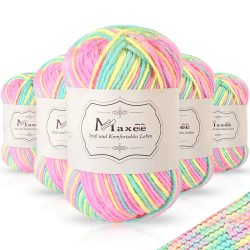 Maxee Handstrickgarn, 5x50 g Häkelgarn, Bunt Farbverlauf Acrylgarn zum Stricken, Weicher Wolle zum Häkeln, Mehrfarbiges Garn zum Stricken Häkeln und Basteln 5 Stück-250g 00-Regenbogen