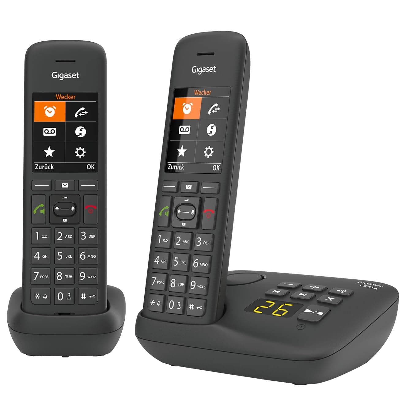 Gigaset C575A Duo - 2 Schnurlose DECT-Telefone mit Anrufbeantworter - großes Farbdisplay mit aktueller Benutzeroberfläche - Adressbuch - Jumbo-Modus und Anrufschutz, schwarz [Deutsche Version] C575A Duo - 2 Telefone mit AB