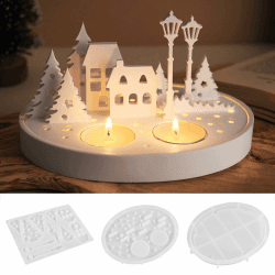 EPODA Silikonformen Gießformen Weihnachten, Gießformen Silikon Haus Weihnachten Kerzenhalter, Gussformen für Gips Epoxidharz Formen Gießform Tannenbaum DIY Duftkerzenherstellung