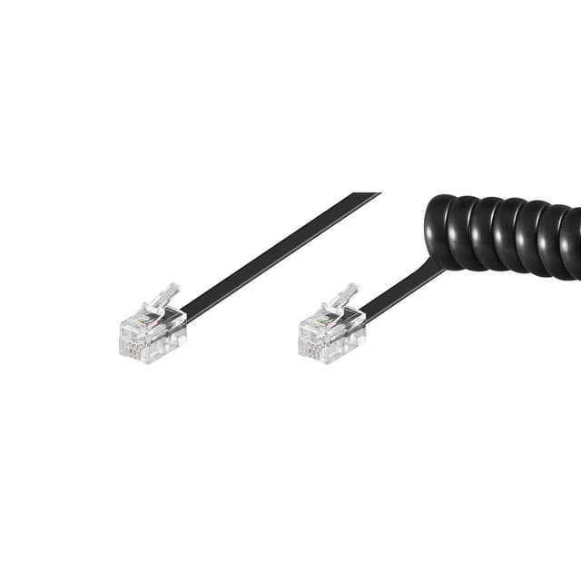 Goobay 50270 Telefonkabel RJ10 Stecker Telefonhörerkabel Spiralkabel Telefonstecker RJ10 Kabel Festnetztelefon Telefonhörer Telefon Kabel Schwarz 2m