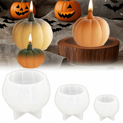 TZEKING 3 Stück Kürbis Silikonformen Kerzen,Silikonformen Gießformen Kürbis,3D Halloween Kerzen Formen Silikon,für Duftkerze,Handgefertigte Seife,Handwerk,für Herbstdeko Erntedankfest Halloween 3 Stück-Kürbis