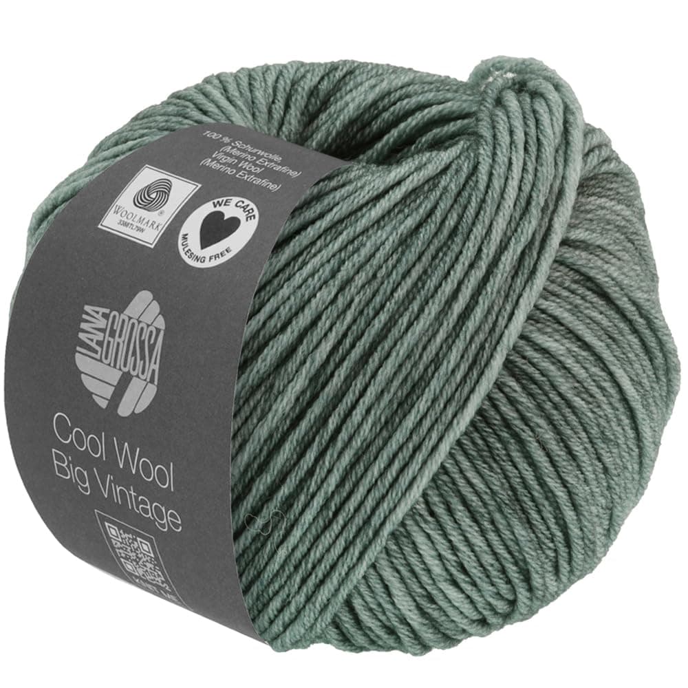 LANA GROSSA Cool Wool Big Vintage | Merinoklassiker mit Ton-in-Ton Farbeffekt | Handstrickgarn aus 100% Schurwolle (Merino extrafein) | 50g Wolle zum Stricken & Häkeln | 120m Garn FB 7168 Grüngrau - 7168