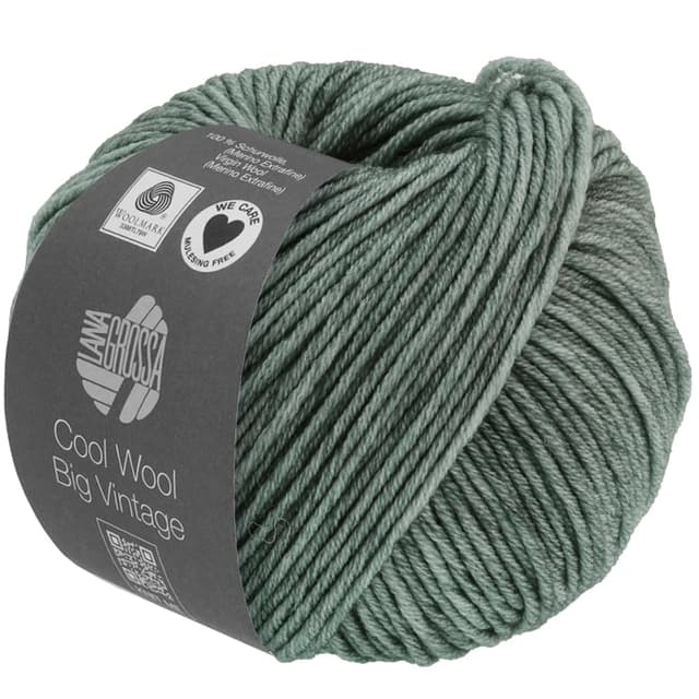 LANA GROSSA Cool Wool Big Vintage | Merinoklassiker mit Ton-in-Ton Farbeffekt | Handstrickgarn aus 100% Schurwolle (Merino extrafein) | 50g Wolle zum Stricken & Häkeln | 120m Garn FB 7168 Grüngrau - 7168