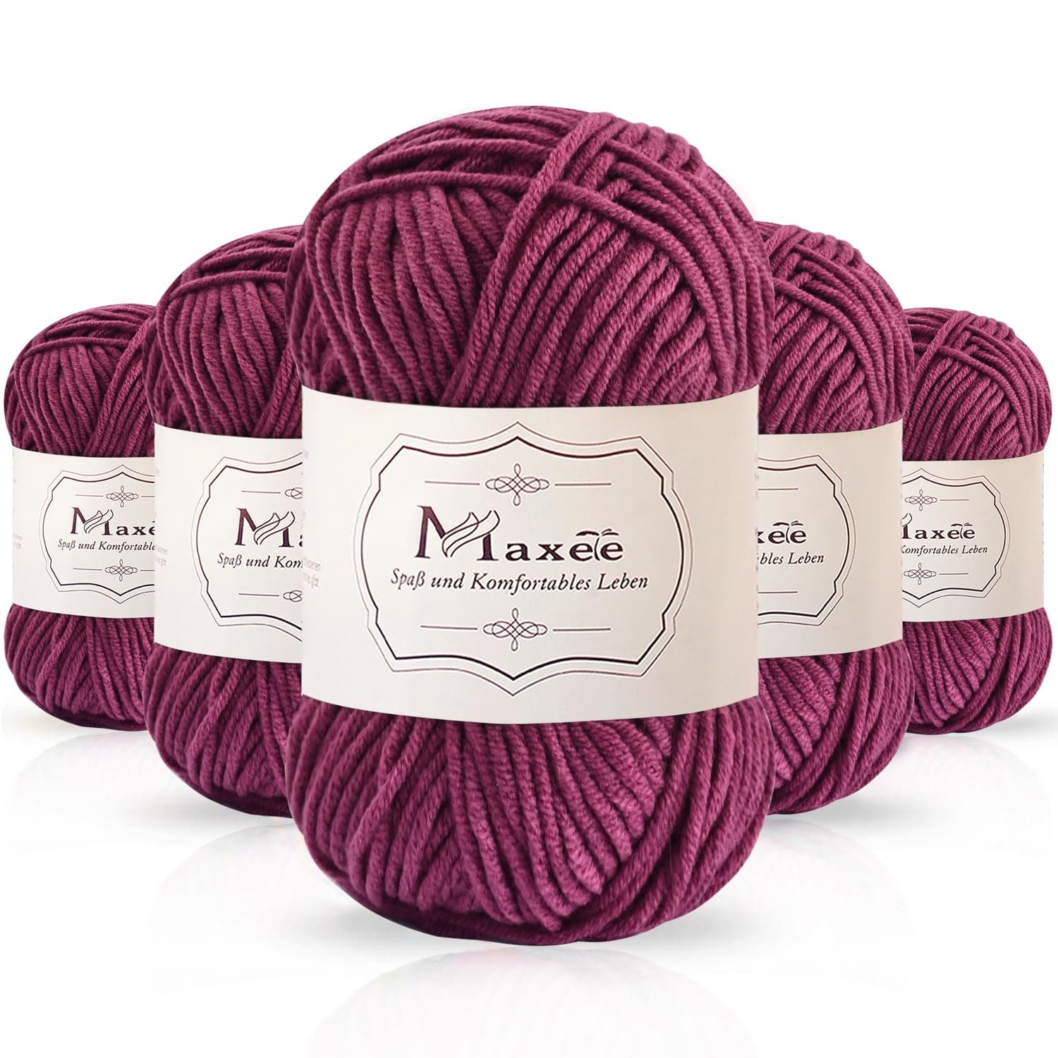 Maxee 250g(50gx5) Handstrickgarn Multicolor, Acryl Garn zum Stricken, Weicher Wolle zum Häkeln und Kunsthandwerk, Hand Knitting Garn zum Häkeln, Schals für Strickanfänger, Erfahrene Stricker 5 Stück-250g 81 Deep Rose Purple