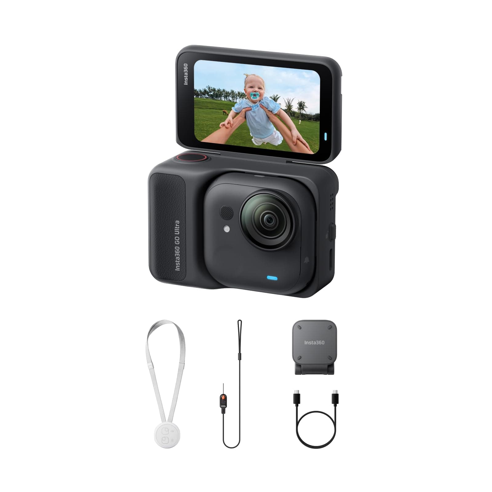 Insta360 GO Ultra Nachtschwarz - freihändige 4K Mini-Cam, leicht & mobil, top bei wenig Licht, überall anbringbar, FlowState-Stabilisierung, 200 Min Akku, 10 m wasserdicht, Fahrrad- und Lauf-Cam Nachtschwarz Standard-Bundle - Ohne microSD Karte
