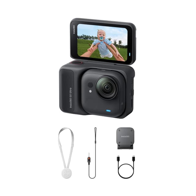 Insta360 GO Ultra Nachtschwarz - freihändige 4K Mini-Cam, leicht & mobil, top bei wenig Licht, überall anbringbar, FlowState-Stabilisierung, 200 Min Akku, 10 m wasserdicht, Fahrrad- und Lauf-Cam Nachtschwarz Standard-Bundle - Ohne microSD Karte
