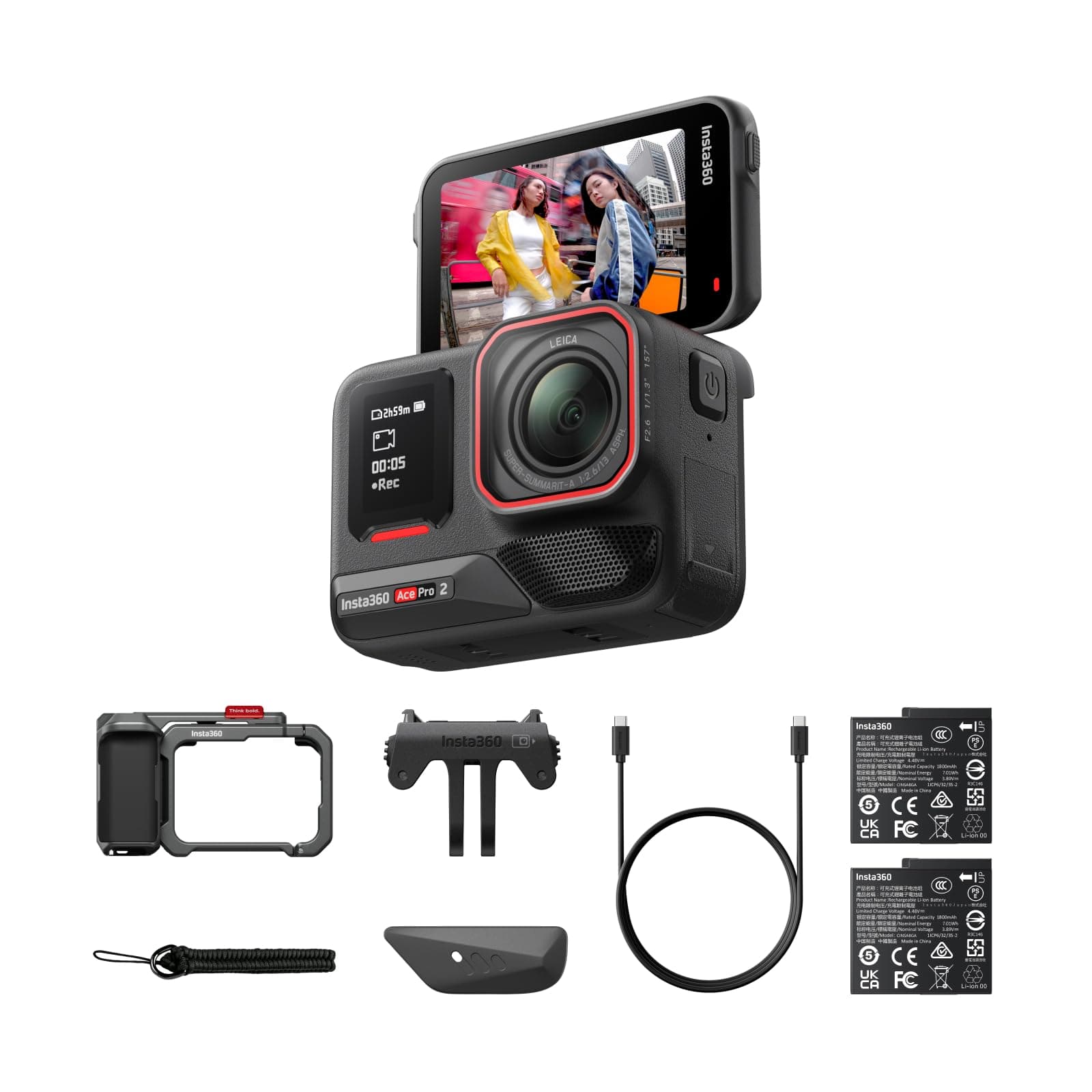 Insta360 Ace Pro 2 Xplorer Bundle Schiefergrau – wasserdichte 8K Action-Kamera mit Leica entwickelt, 1/1,3"-Sensor, Dual-KI-Chip, führende Schwachlichtleistung, bestes Audio, Doppel Akku Xplorer-Bundle Schiefergrau