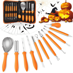 Alintor Kürbis Schnitzset, 11 Stück Schnitzwerkzeug Kürbis, Kastanienbohrer Kinder, Kürbis Schnitzset Kinder, Halloween Schnitzen Set (10 Vorlagen)