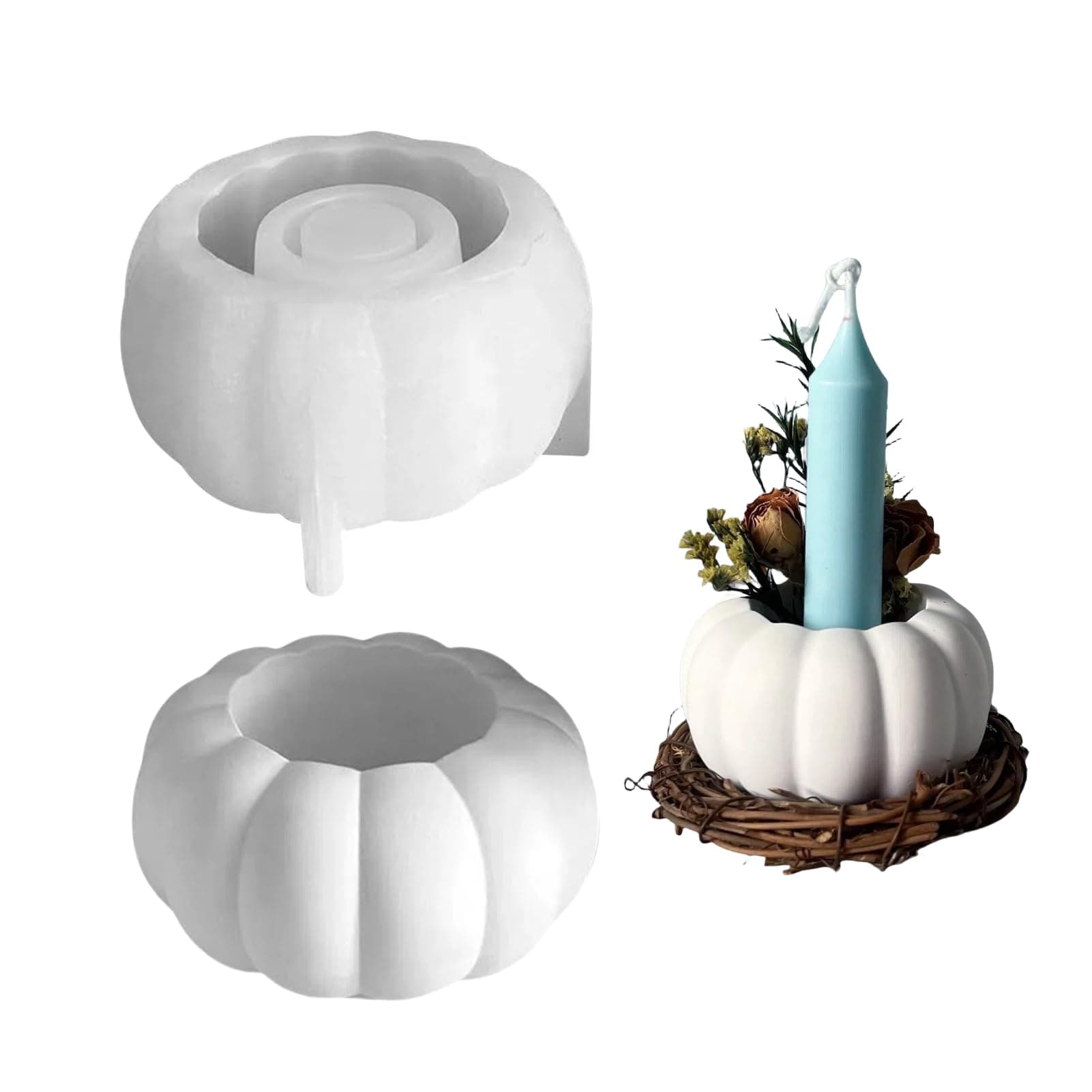 Kürbis Silikonformen Gießformen Kerzenhalter, 3D Halloween Kürbis Silikonform Kerzenhalter Silikon Gießformen Silikonform Herbst, DIY Halloween Thanksgiving Geschenk Herbstdeko (Kürbis 01)