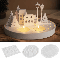 WIKIMO Silikonformen Gießformen Weihnachten Häuser, 3 Stück Silikonform Haus für Kerzenhalter, Baum Gussformen für Gips Epoxidharz Formen Haus Kerzenhalter