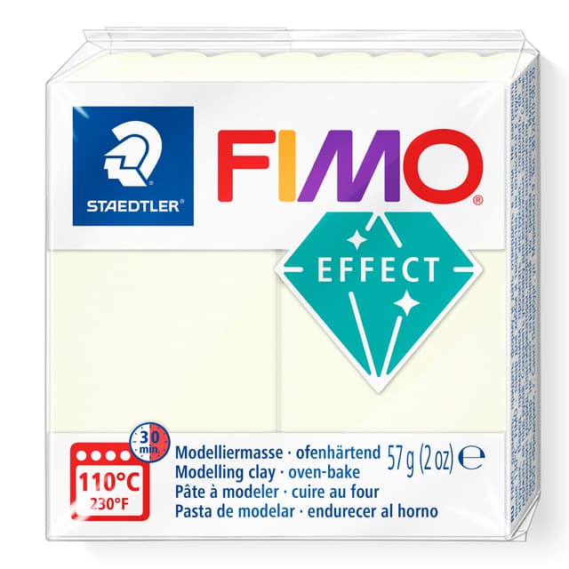 STAEDTLER 8010-041 FIMO Effect ofenhärtende Polymer-Modelliermasse - Nightglow (1 x 57g Block) Mod.masse Fimo effect nachtleucht Nightglow