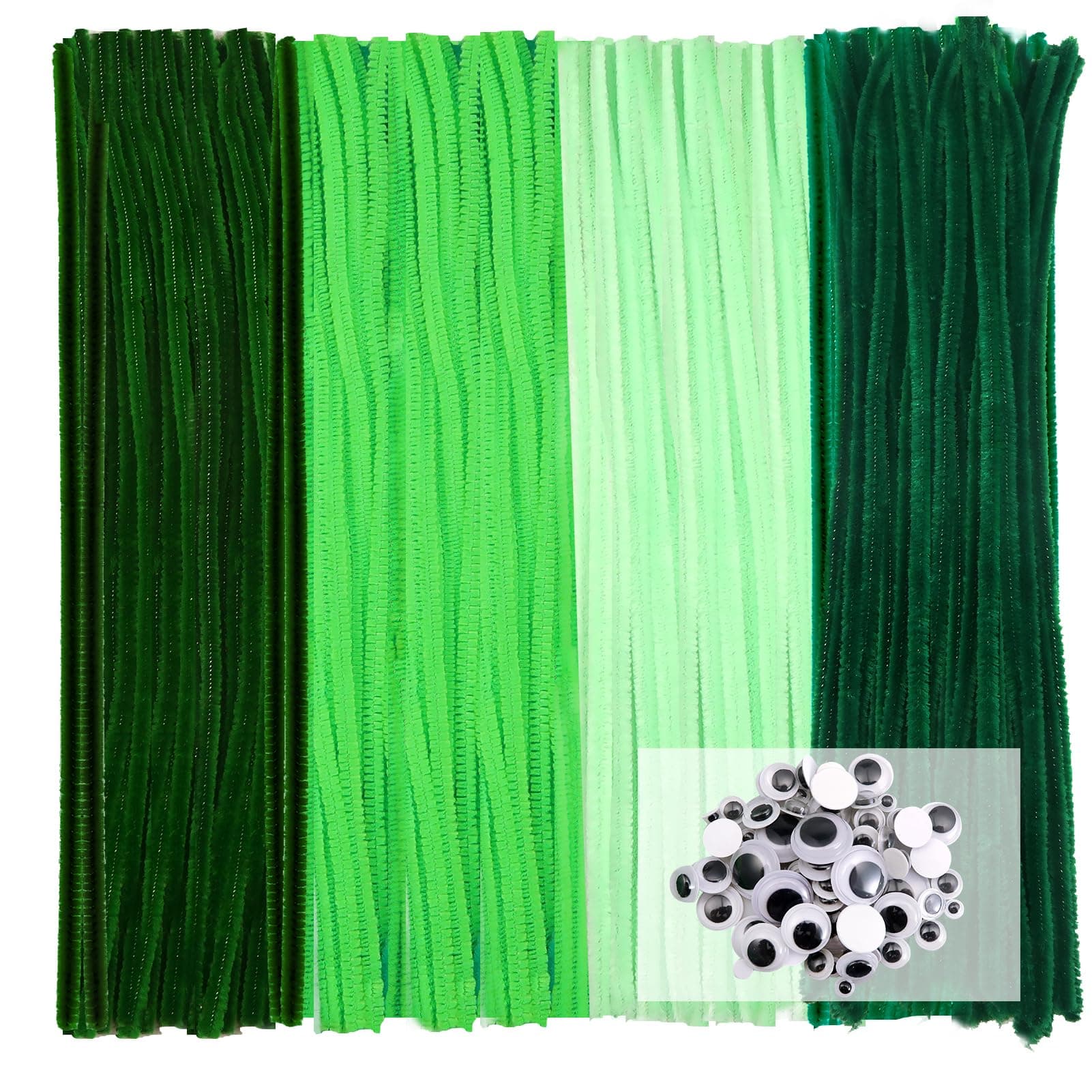 TOAOB Pfeifenputzer zum Basteln 100 Stück Pfeifenreiniger Grün Chenilledraht 6 mm x 30 cm Pipe Cleaner Basteln Set mit Wackelaugen Selbstklebende für DIY Handwerksprojekte 30cm x 6mm Grün 100