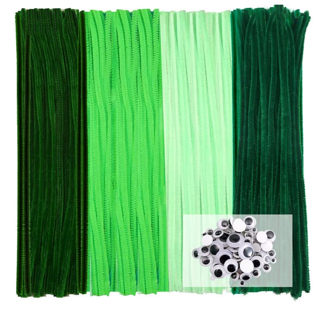 TOAOB Pfeifenputzer zum Basteln 100 Stück Pfeifenreiniger Grün Chenilledraht 6 mm x 30 cm Pipe Cleaner Basteln Set mit Wackelaugen Selbstklebende für DIY Handwerksprojekte 30cm x 6mm Grün 100