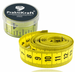 Massband 150 cm - 2 in 1 - cm + INCH Schneidermaßband - Maßband in Aufbewahrungsbox zum skalieren & messen Gelb
