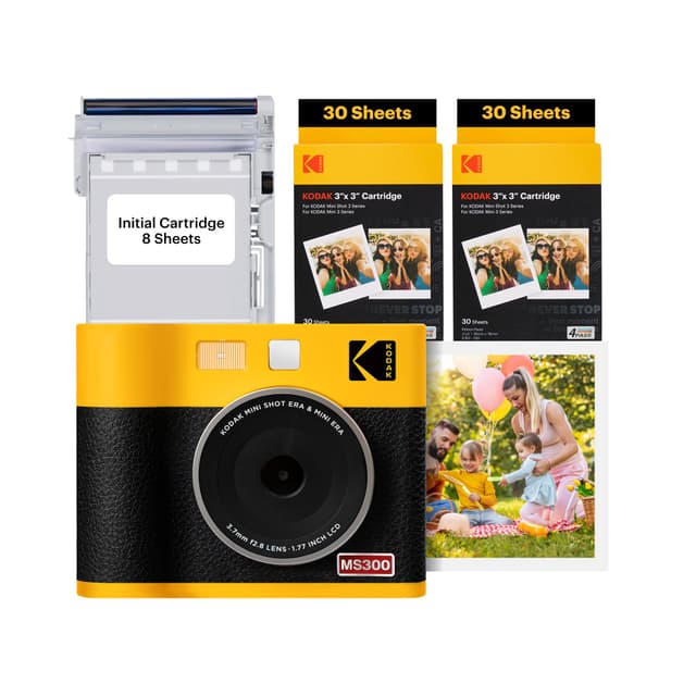 KODAK Mini Shot 3 ERA 4PASS 2-in-1 Sofortbildkamera und Fotodrucker (7,6x7,6cm) Sofortbildkamera + 8 Blatt im Lieferumfang enthalten + 60-Blatt-Patrone, Gelb Mini Shot 3 Sofortbildkamera + 68 Blatts Gelb