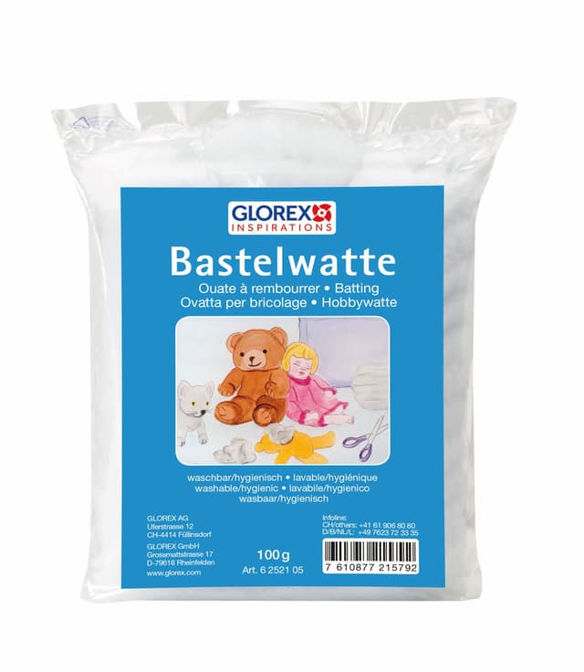 Glorex 6252105 6 2521 5 - Bastelwatte, 100 g, weiß, 100 % Polyester, waschbar und hygienisch, flauschiges Füllmaterial für große Füllungen wie Kissen 100 g (1er Pack)
