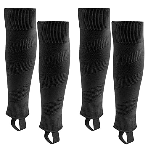 Kinder Herren Stutzen Fußballstutzen Stegstrümpfe Fußball Sleeve Fußballsocken mit Steg Schwarz - 2 Paar M (150-170cm/8-12 Jahre)