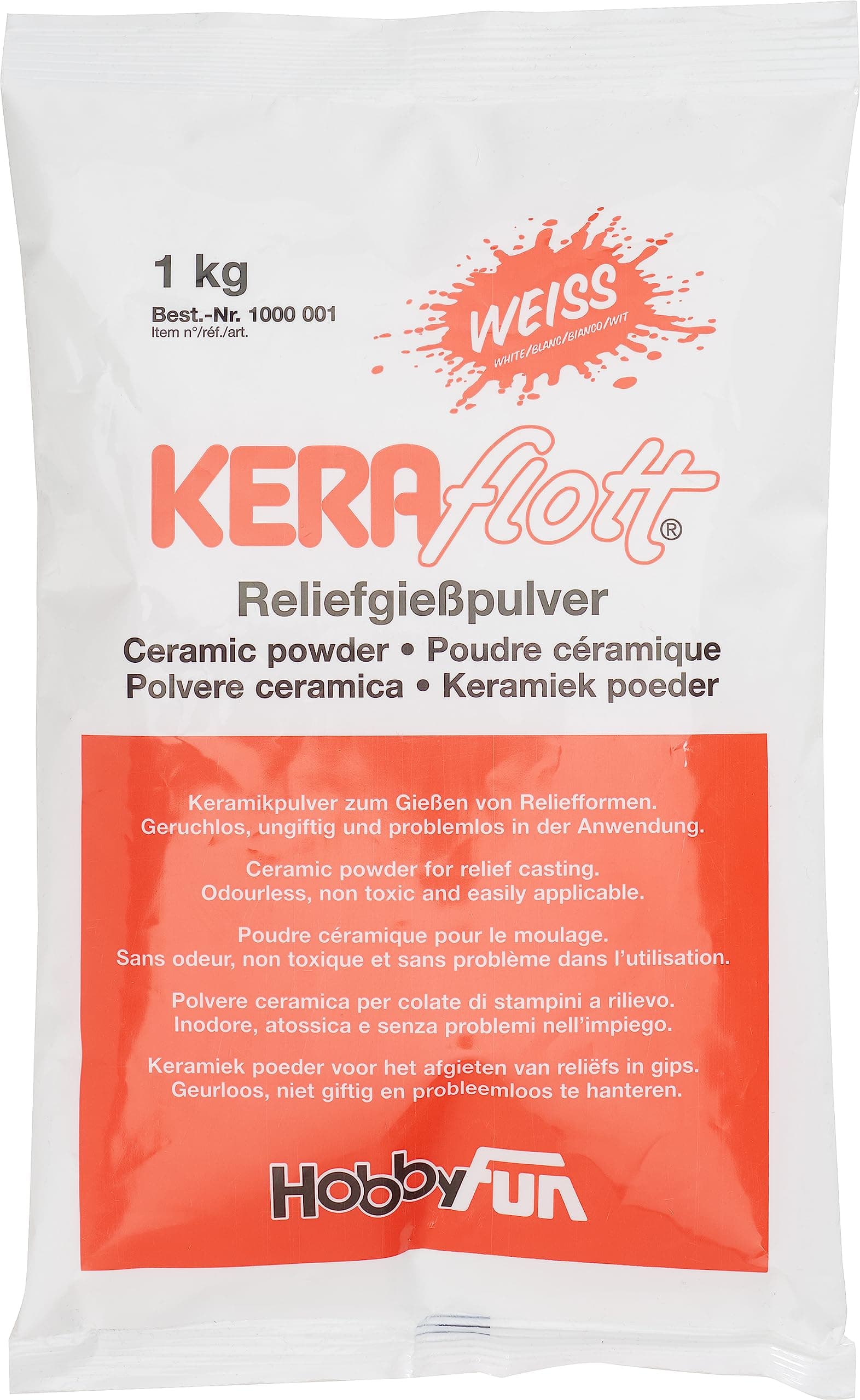Hobbyfun 1000001 Keramikpulver, Keramik Gießpulver, Weiß, 1 kg (1er Pack), 1000 Gramm