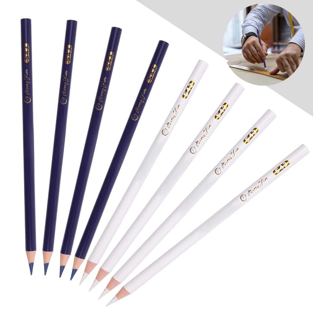 8 Stück Schneiderkreide, Schneiderkreidestift, Nähkreide Stoffkreide, Nähen Bleistift, Stoff Marker Stift für Schneiderei Nähen Notizen Basteln (2 Farben) 4 Weiß 4 Blau