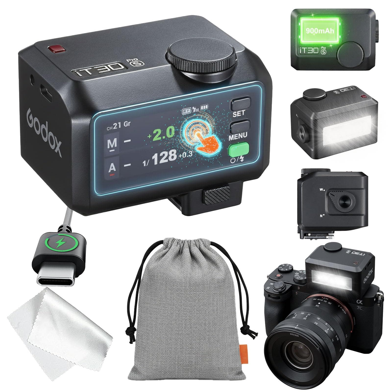 GODOX IT30PRO S Kamera Blitz, IT30 PRO S Mini Blitzgeräte, TTL HSS 1/8000s Flash, Kompatibel mit Sony Alpha A9 III a7III a7CII a7IV a7C a7RV a7 a7SIII a6700 a6400 a6600 ZV-E10 II ZV1 a6100 (Schwarz)