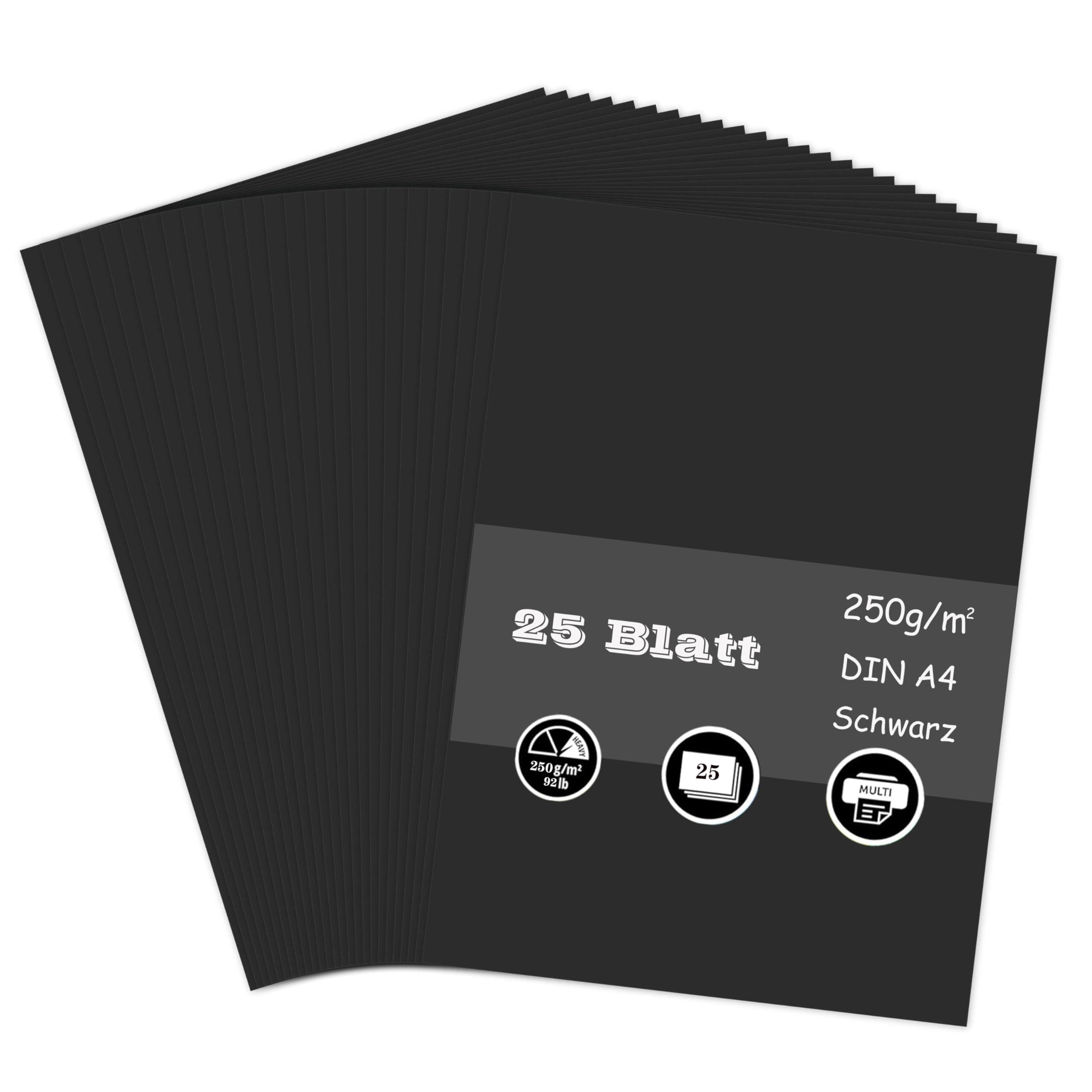 25 Blatt Tonpapier Schwarz, 250g/m² Tonkarton - DIN A4 Bastelkarton für Malen Kartenherstellung Einladungen Scrapbook Basteln Schwarz A4(25 Blatt)