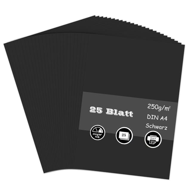 25 Blatt Tonpapier Schwarz, 250g/m² Tonkarton - DIN A4 Bastelkarton für Malen Kartenherstellung Einladungen Scrapbook Basteln Schwarz A4(25 Blatt)