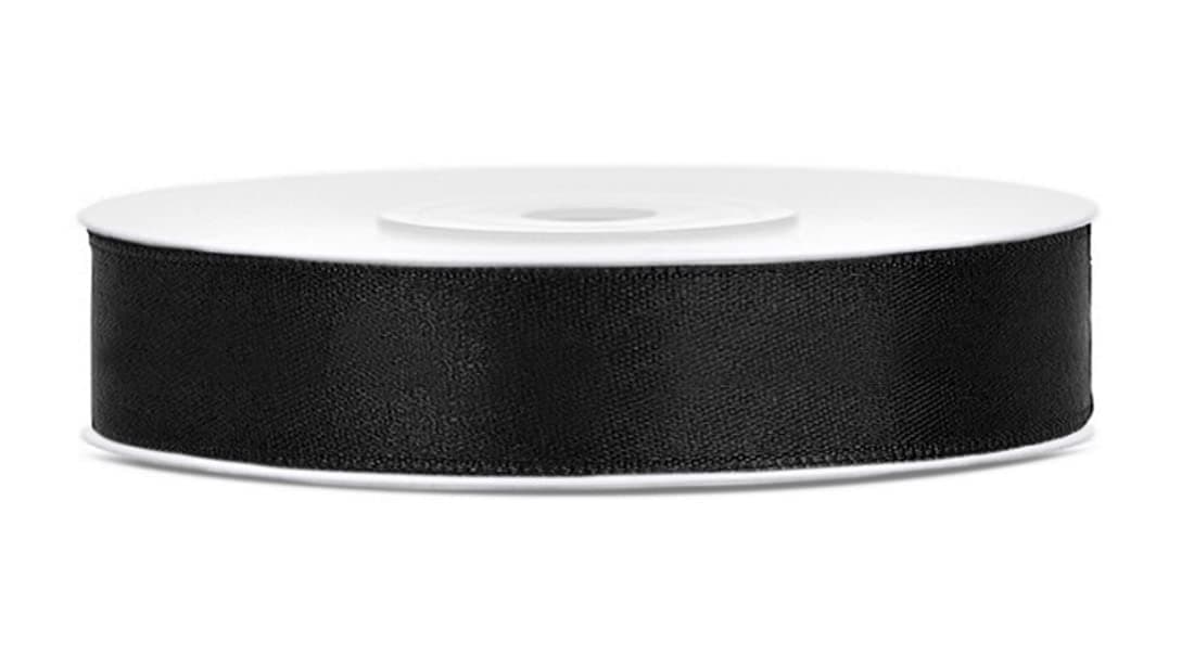 Libetui 25 Meter Satinband Schwarz 12mm schwarzes Schleifenband Dekoband Stoffband Geschenkband Geschenkverpackung Party Geburtstag Trauer Band 12mm x 25m Schwarz