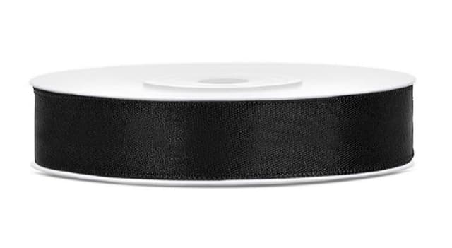 Libetui 25 Meter Satinband Schwarz 12mm schwarzes Schleifenband Dekoband Stoffband Geschenkband Geschenkverpackung Party Geburtstag Trauer Band 12mm x 25m Schwarz