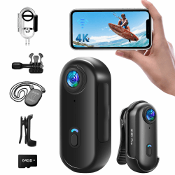 Baobylon Action Cam 4K,Mini Sportkamera WiFi mit 64G Speicherkarte,Unterwasserkamera,Freihand-POVs,Überall Anbringbar,Helmkamera Motorrad Fahrrad Bodycam Körperkamera,Mini Kamera, Schwarz 4K+64G