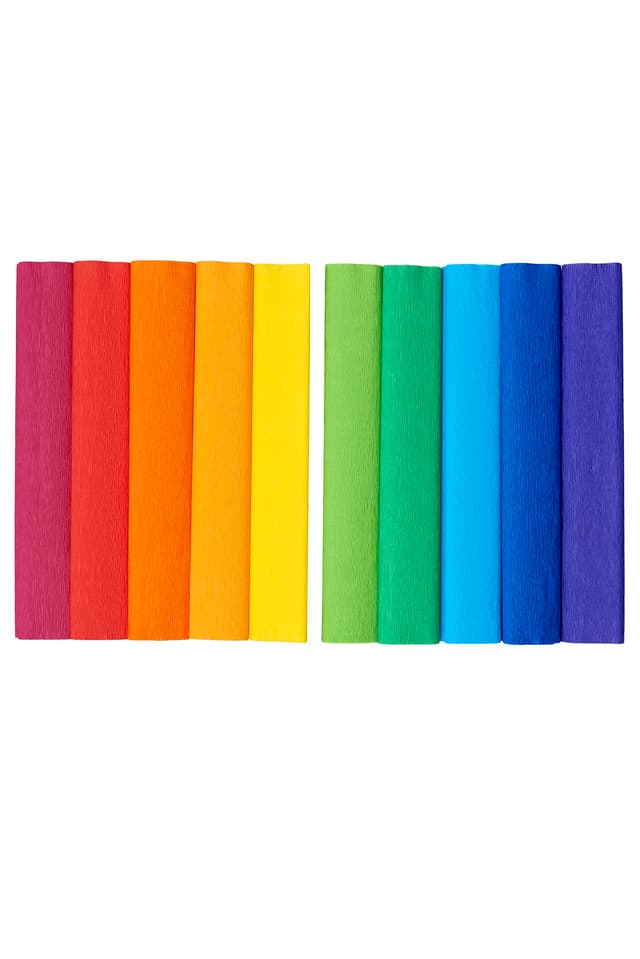 Krepppapier 25x200 cm Crepepapier für Handwerke, Kräuselpapier zur Dekoration, Schulpapier, Rollenpapier Elastizität, nicht abfärbende Farben, Mix Regenbogenfarben 10er Pack
