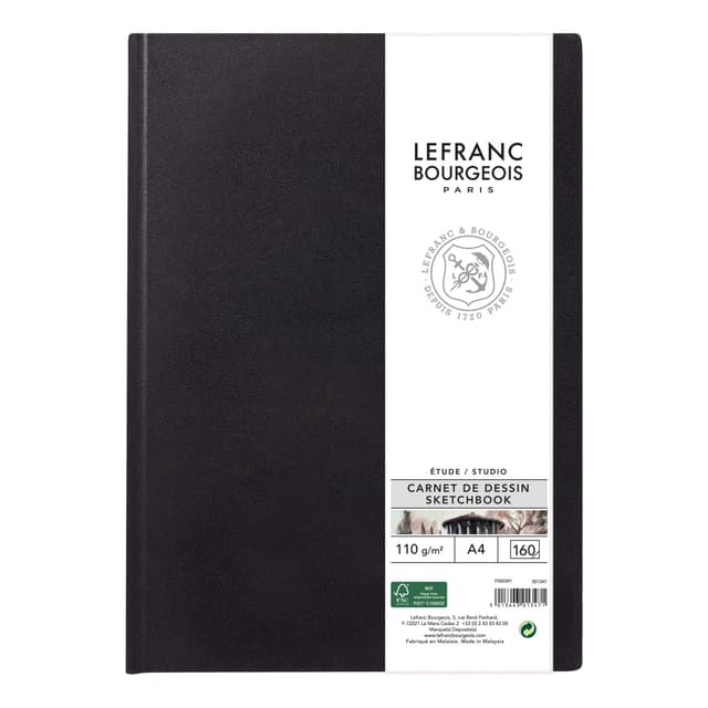 Lefranc Bourgeois 301347 Studio Skizzenbuch 80 Blatt - A4, 110 g/m², Skizzenpapier mit feinkörniger Oberfläche zum Zeichnen mit Bleistiften, Kreide, Kohle und anderen Trockentechniken A4 - 80 Blatt im Skizzenbuch Skizzenbuch