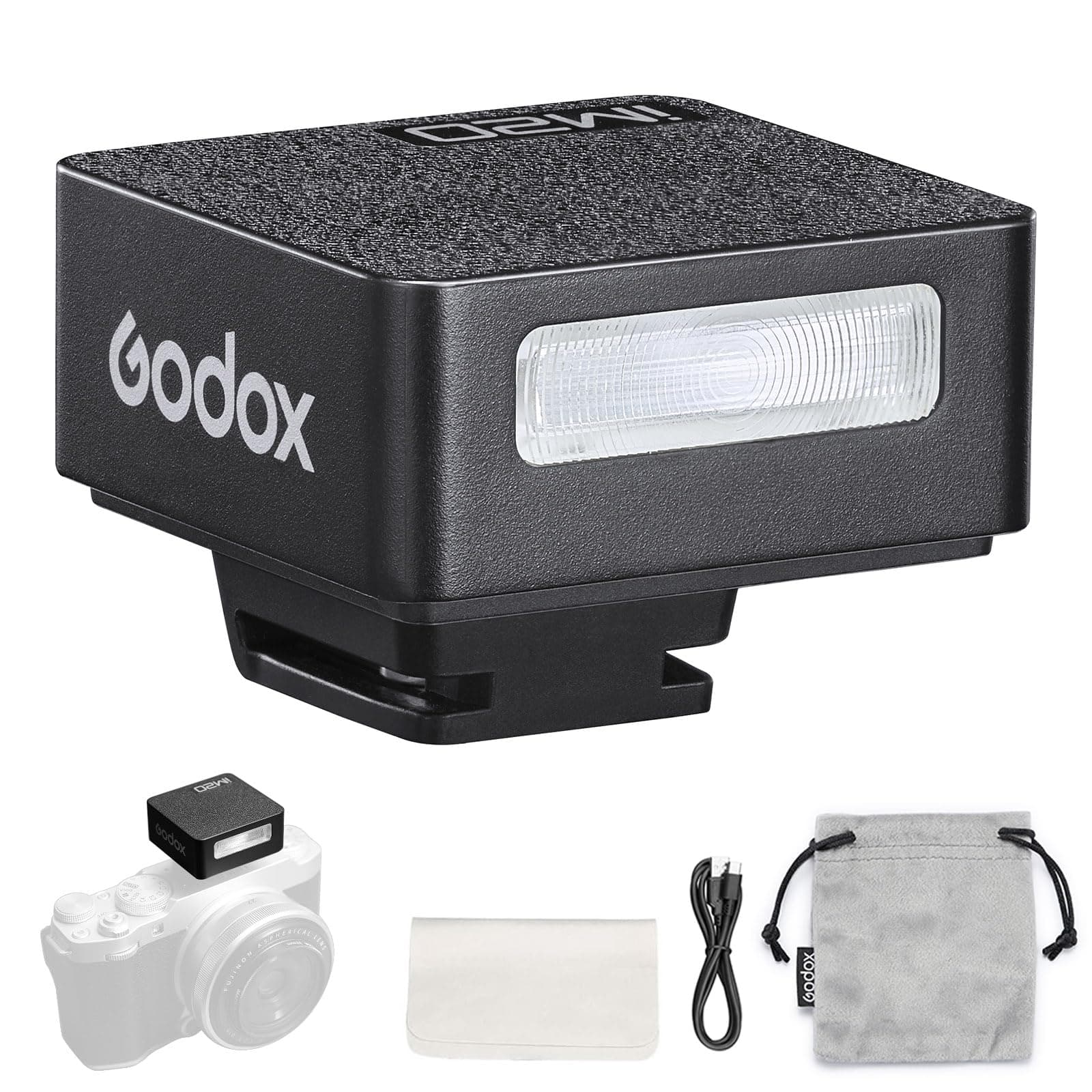 Godox iM20 Kamerablitz,Eingebauter Akku mit 5-Stufen Blitzleistung für Canon/Sony/Fuji/Nikon/Panasonic/Olympus, für Kameras mit Single-Contact Hotshoe