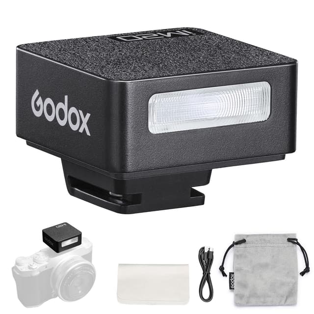 Godox iM20 Kamerablitz,Eingebauter Akku mit 5-Stufen Blitzleistung für Canon/Sony/Fuji/Nikon/Panasonic/Olympus, für Kameras mit Single-Contact Hotshoe