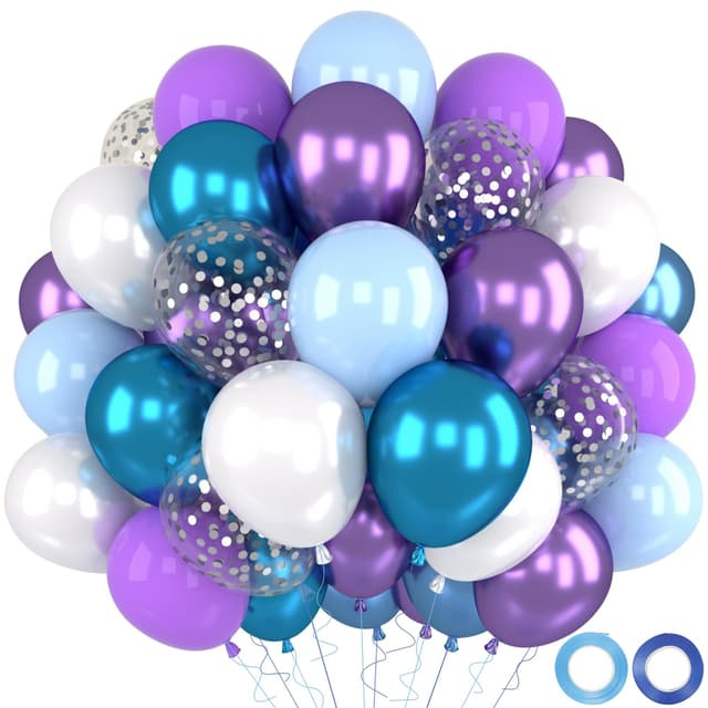 Luftballons Geburtstag Blau Lila,52 Stück Luftballons Blau Metallic Violett Helium Ballons Mit Bändern,Lila Ballons Für Hochzeit Geburtstag Mädchen Babyparty Baby Shower Geburtstagsdeko,12 Zoll